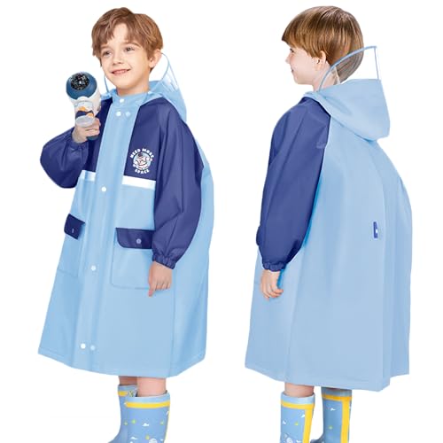 Fewlby Kinder Regenponcho Regencape Mädchen Jungen Regenmantel Wasserdichter Regenjacken mit Rucksackabdeckung Kleinkind Outdoor Regenbekleidung Mit Tragbarer Tasche, 5-6 Jahre von Fewlby
