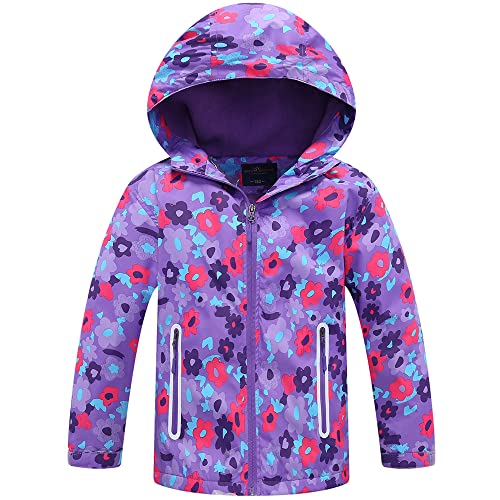 Mädchen Regenjacke, Outdoor Wasserdichte Jacke Regenmantel mit Kapuze Kinder Softshelljacke Übergangsjacke Kapuzen Windjacke, 6-7 Jahre von Fewlby