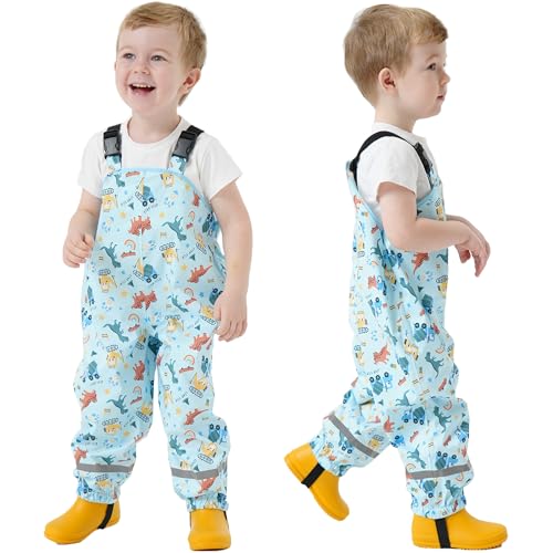 Fewlby Matschhose Kinder Regenhosen Regenlatzhose, Mädchen Wasserdichte Hosen Jungen Wind- und wasserdichte Regenoverall mit Fußschlaufen Wiederverwendbar Outdoor Regenbekleidung, 3-4 Jahre von Fewlby