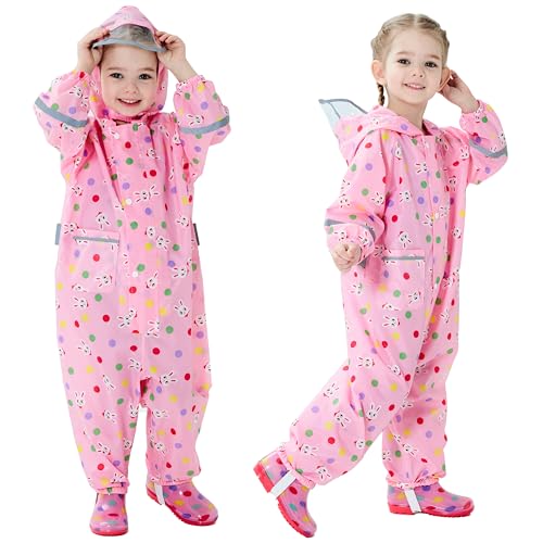 Fewlby Regenanzug Kinder, Regenoverall für Mädchen Jungen Regenmantel Wasserdicht Regenponcho mit Kapuze Regenjacken Kinder Wiederverwendbar Outdoor Regenkleidung, 1-3 Jahre Größe S von Fewlby
