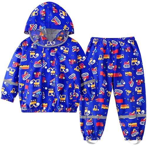 Fewlby Regenanzug Kinder Matschanzug, Regenjacke und Regenhose Mädchen Jungen Regen-Anzug 2PCS Set, Matschhose Regenmäntel Wind- und wasserdichte Zweiteiliger Regenbekleidung, 5-6 Jahre von Fewlby