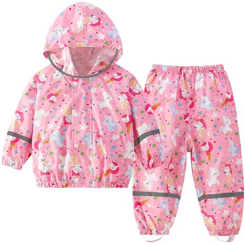 Fewlby Regenanzug Kinder Matschanzug, Regenjacke und Regenhose Mädchen Jungen Regen-Anzug 2PCS Set, Matschhose Regenmäntel Wind- und wasserdichte Zweiteiliger Regenbekleidung, 5-6 Jahre von Fewlby