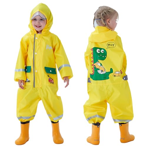 Fewlby Regenanzug Kinder Regenoverall, Regenponcho Jungen Mädchen Wasserdicht Regenjacken Kinder Regenmantel mit Kapuze Outdoor Regenkleidung, 7-9 Jahre Größe XL von Fewlby
