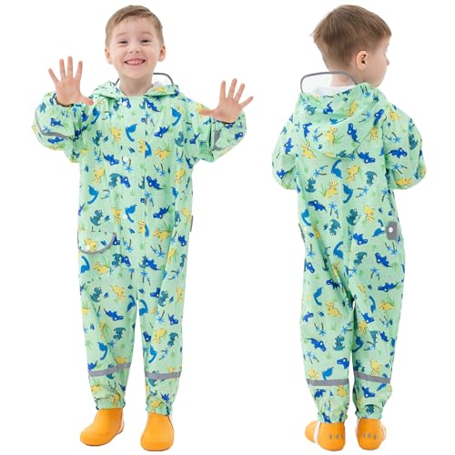 Fewlby Regenanzug Kinder - Regenoverall Jungen Mädchen Regenponcho mit Kapuze Regenjacken Kinder Wasserdicht Regenmantel Wiederverwendbar Outdoor Regenkleidung, 5-7 Jahre Größe L von Fewlby