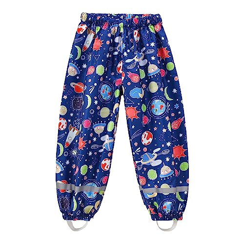 Fewlby Regenhose Kinder Matschhose Mädchen wasserdichte Hosen Jungen Wind- und wasserdichte Regenhosen mit Fußschlaufen Wiederverwendbar Outdoor Regenbekleidung, 3-4 Jahre von Fewlby