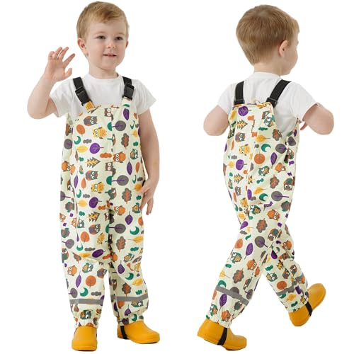 Fewlby Regenhosen Kinder Matschhose, Wasserdichte Hosen Mädchen Regenlatzhose Jungen Wind- und wasserdichte Regenoverall mit Fußschlaufen Wiederverwendbar Outdoor Regenbekleidung, 5-6 Jahre von Fewlby