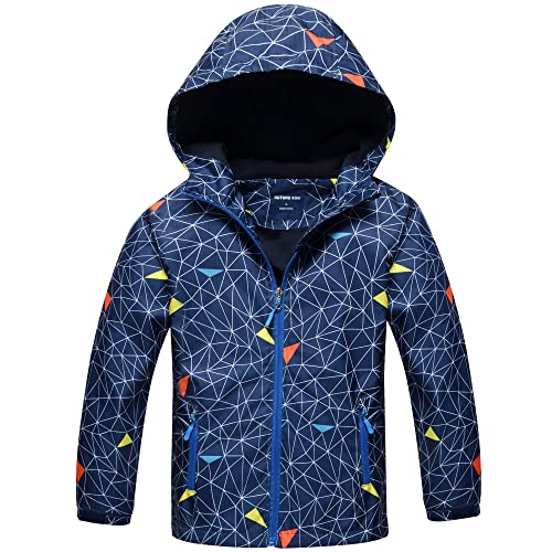 Regenjacke Kinder, Jungen Outdoor Wasserdichte Jacke, Softshelljacke Kinder Fleecefütterung Übergangsjacke Gefütterte Regenjacke Regenmantel mit Kapuze, 7-8 Jahre von Fewlby