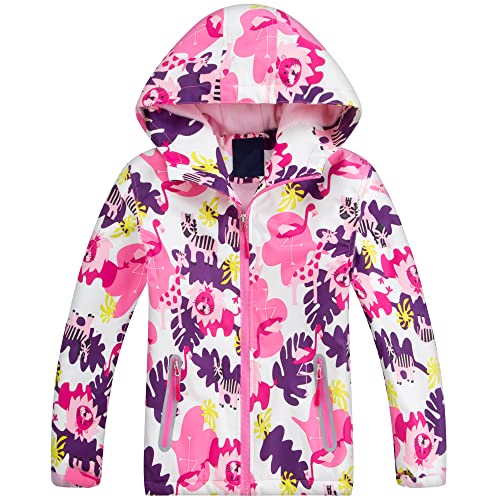Regenjacke Kinder, Regenmantel mit Kapuze Wind und Wasserdicht Übergangsjacke Mädchen Softshelljacke Kinder Kapuzen Windjacke, 8-9 Jahre von Fewlby