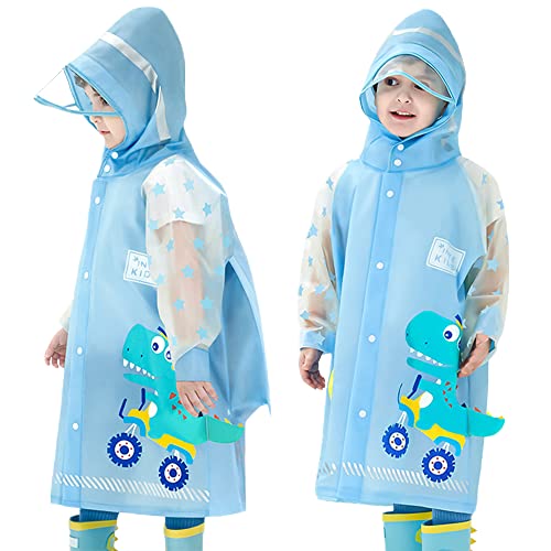 Regenmäntel Kinder, Regenponcho Jungen Mädchen wasserdichte Regenjacken mit Rucksackabdeckung Outdoor Transparente Regenbekleidung Mit tragbarer Tasche, Größe 3XL 11-12 Jahre von Fewlby