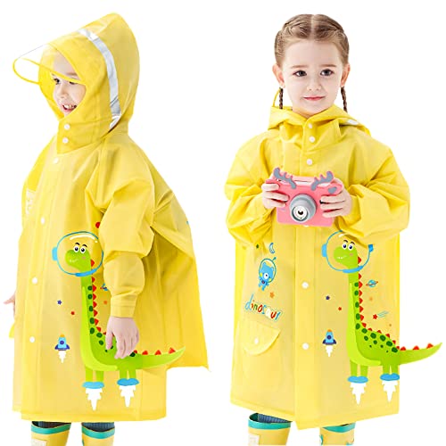 Regenmäntel Kinder, Regenponcho Jungen Mädchen wasserdichte Regenjacken mit Rucksackabdeckung Outdoor Transparente Regenbekleidung Mit tragbarer Tasche, Größe S 1-2 Jahre von Fewlby