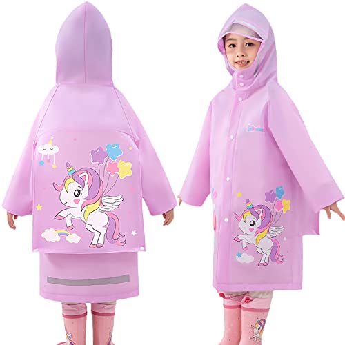 Fewlby Regenponcho Kinder, Regenmäntel Jungen Mädchen wasserdichte Regenjacken Kapuzen Regenanzug mit Rucksackabdeckung Regenbekleidung 3-5 Jahre von Fewlby