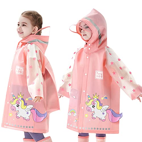 Regenponcho Kinder, Regenmäntel Jungen Mädchen wasserdichte Regenjacken mit Rucksackabdeckung Outdoor Transparente Regenbekleidung Mit tragbarer Tasche, Größe 4XL 13-14 Jahre von Fewlby