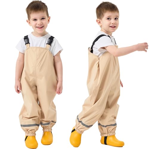 Fewlby Wasserdichte Hosen Kinder Regenhosen Mädchen Jungen Matschhose Regenlatzhose Wind- und wasserdichte Regenträgerhose Outdoor Regenbekleidung mit Reflektorstreifen, 2-3 Jahre von Fewlby
