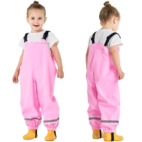 Fewlby Wasserdichte Hosen Kinder Regenhosen Mädchen Jungen Matschhose Regenlatzhose Wind- und wasserdichte Regenträgerhose Outdoor Regenbekleidung mit Reflektorstreifen, 5-6 Jahre von Fewlby