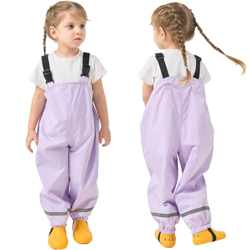 Fewlby Wasserdichte Hosen Kinder Regenhosen Mädchen Jungen Matschhose Regenlatzhose Wind- und wasserdichte Regenträgerhose Outdoor Regenbekleidung mit Reflektorstreifen, 5-6 Jahre von Fewlby
