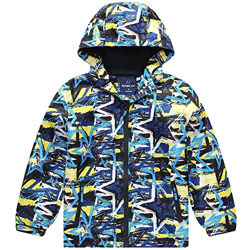 Jungen Regenjacke, Kapuzen Outdoor Wasserdichte Jacke, Softshelljacke Fleecefütterung Übergangsjacke Gefütterte Regenjacke Kinder Regenmantel mit Kapuze, 7-8 Jahre von Fewlby