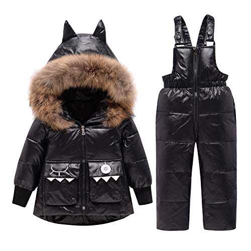 Kinder Schneeanzug mit Künstliches Fell Kaputze 2 Stück Bekleidungsset Mädchen Jungen Verdickte Winterjacke + Skihose Daunenjacke Daunenhose Kinderskianzug, 3-4 Jahre von Fewlby