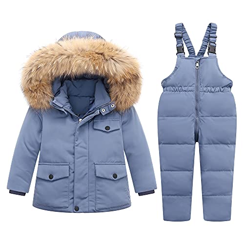 Kinder Schneeanzug mit Künstliches Fell Kaputze 2 Stück Bekleidungsset Mädchen Jungen Verdickte Winterjacke + Skihose Daunenjacke Daunenhose Kinderskianzug, 4-5 Jahre von Fewlby