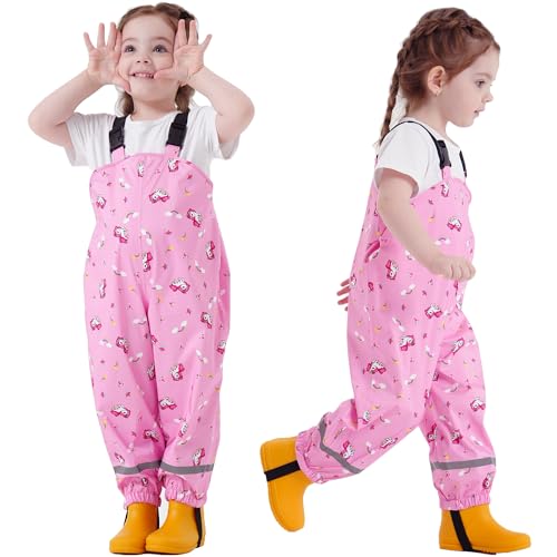 Fewlby Matschhose Kinder Regenhosen Regenlatzhose, Mädchen Wasserdichte Hosen Jungen Wind- und wasserdichte Regenoverall mit Fußschlaufen Wiederverwendbar Outdoor Regenbekleidung, 2-3 Jahre von Fewlby