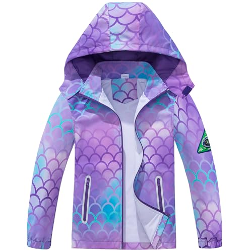 Regenjacke Kinder, Outdoor Wasserdichte Jacke Mädchen Regenmantel mit Kapuze Softshelljacke Cartoon Übergangsjacke Kapuzen Windjacke für Frühling und Herbst, 5-6 Jahre von Fewlby