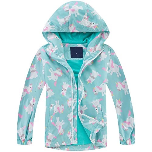 Kinder Regenjacke, Mädchen Regenjacke Wind und Wasserdicht Übergangsjacke Regenmantel mit Kapuze Softshelljacke Kapuzen Windjacke, 9-10 Jahre von Fewlby