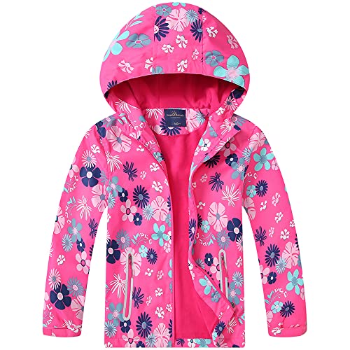 Regenjacke Kinder, Regenmantel mit Kapuze Wind und Wasserdicht Übergangsjacke Mädchen Softshelljacke Kinder Kapuzen Windjacke, 9-10 Jahre von Fewlby