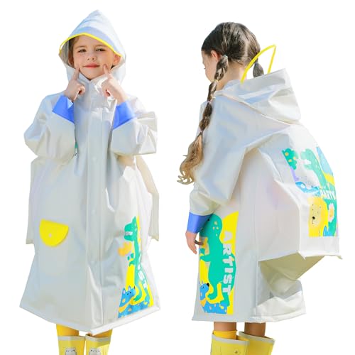Regenponcho Kinder, Regenmäntel Jungen Mädchen wasserdichte Regenjacken mit Rucksackabdeckung Outdoor Transparente Regenbekleidung Mit tragbarer Tasche, Größe S 1-2 Jahre von Fewlby