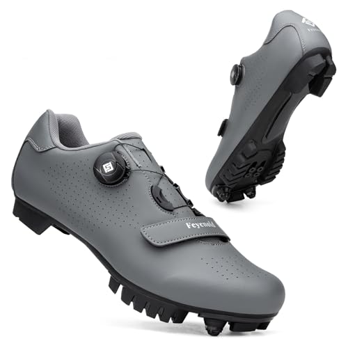 Feyenold Fahrradschuhe Herren Mountainbike Schuhe Damen MTB Radsport Schuhe Kompatibel mit SPD Cleats Grey 38 EU von Feyenold