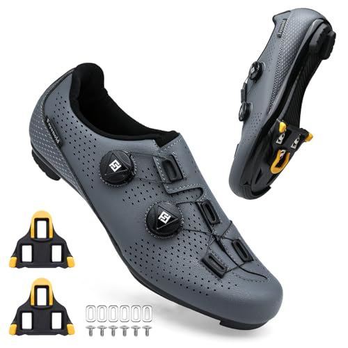 Feyenold Herren Fahrradschuhe Damen Radsport Schuhe Kompatibel mit SPD-SL Pedal & Kompatible Installation SPD/Look KEO Cleats Reitschuhe Grey 39 EU von Feyenold