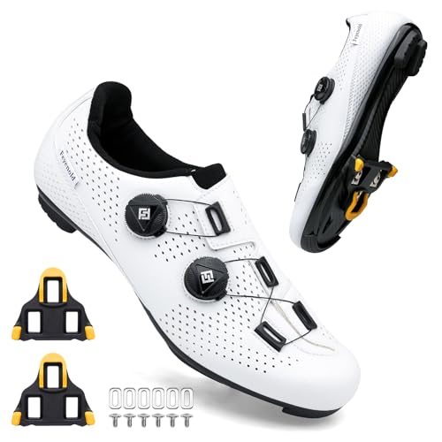 Feyenold Herren Fahrradschuhe Damen Radsport Schuhe Kompatibel mit SPD-SL Pedal & Kompatible Installation SPD/Look KEO Cleats Reitschuhe White 38 EU von Feyenold