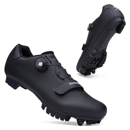 Feyenold Fahrradschuhe Herren Mountainbike Schuhe Damen MTB Radsport Schuhe Kompatibel mit SPD Cleats Schwarz 47 EU von Feyenold