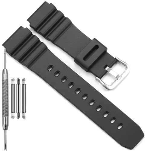 Armband aus Kunstharz, kompatibel mit Casio MDV106 Serie MDV106-1AV 200 M WR Ersatzband MDV106-1A AMW320R AMW320D Armband (Blackband-Stahlschnalle) von Feyert