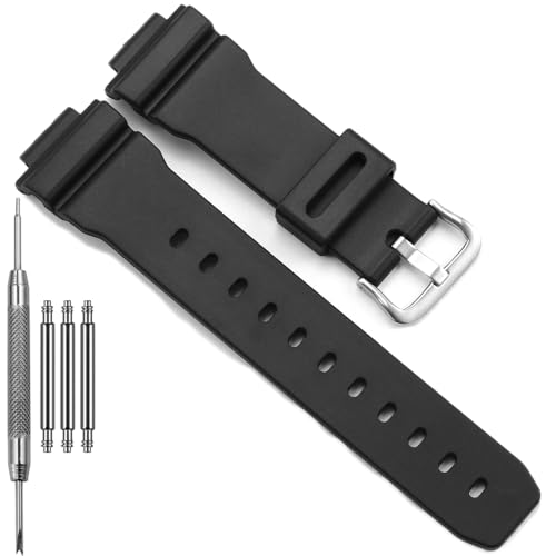 Ersatzband kompatibel mit Casio 3232 DW9052 Herren-Armband DW-9052 DW-004C DW-6900 GW-6900 G-2200 G-2210 Kunstharz-Armband 71606395 (schwarze Stahlschnalle) von Feyert