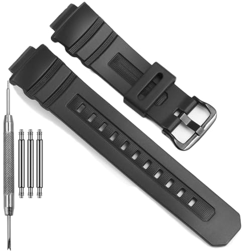 Ruuber Ersatzband Kompatibel mit Casio G Shock AWG-M100 AWGM100B AW-590 G-7700 Uhrenarmband 10273059 Harz Armband, Schwarzes Band mit schwarzer Schnalle, One Size, Casual Ruuber Ersatzband Kompatibel mit Casio G Shock AWG-M100 AWGM100B AW-590 G-7700 Uhrenarmband 10273059 Harz Armband, Schwarzes Band mit schwarzer Schnalle, One Size, Casual von Feyert