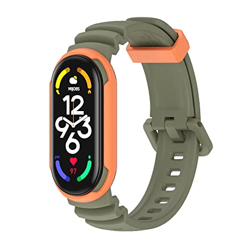 Feysentoe Armband Kompatibel für Xiaomi Mi Band 7/für Mi Band 6/für Mi Band 5 Estrazarmband Uhrenarmband(armeegrün orange) von Feysentoe