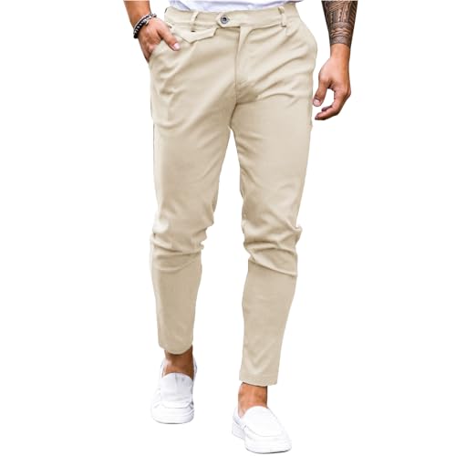 Feziakuk Herren Chino Hose Baumwolle Slim Fit Stoffhose Lässig Stretch Hosen Männer Schlupfhosen, Beige M von Feziakuk