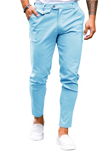 Feziakuk Herren Chino Hose Baumwolle Slim Fit Stoffhose Lässig Stretch Hosen Männer Schlupfhosen, Blau M von Feziakuk