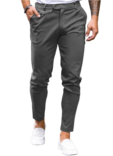 Feziakuk Herren Chino Hose Baumwolle Slim Fit Stoffhose Lässig Stretch Hosen Männer Schlupfhosen, Dunkelgrau XL von Feziakuk