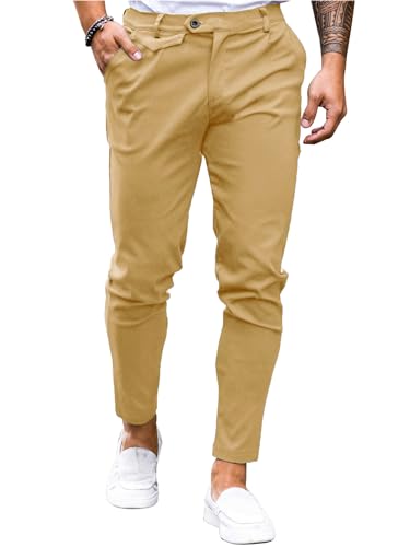 Feziakuk Herren Chino Hose Baumwolle Slim Fit Stoffhose Lässig Stretch Hosen Männer Schlupfhosen, Khaki M von Feziakuk