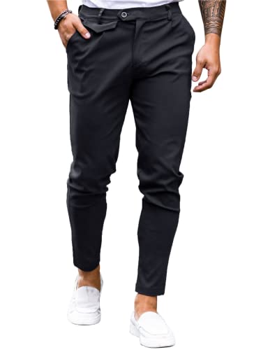 Feziakuk Herren Chino Hose Baumwolle Slim Fit Stoffhose Lässig Stretch Hosen Männer Schlupfhosen, Schwarz XL von Feziakuk