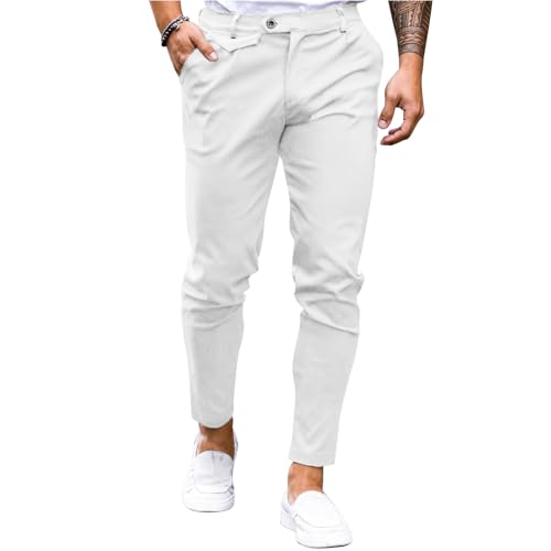 Feziakuk Herren Chino Hose Baumwolle Slim Fit Stoffhose Lässig Stretch Hosen Männer Schlupfhosen, Weiß XXL von Feziakuk