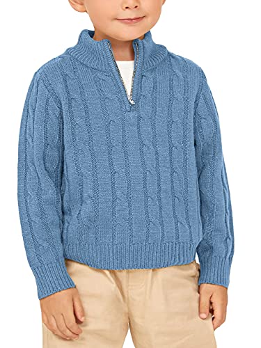 Feziakuk Pullover Jungen Quarter-Zip Strickpullover Einfarbig Strickpulli Kinder Herbst Winter Langarm Sweater Pullis, Blau 90 von Feziakuk