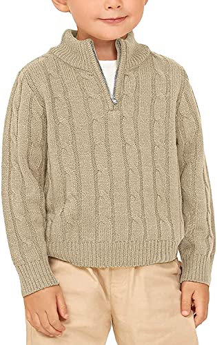 Feziakuk Pullover Jungen Quarter-Zip Strickpullover Einfarbig Strickpulli Kinder Herbst Winter Langarm Sweater Pullis, Khaki 100 von Feziakuk