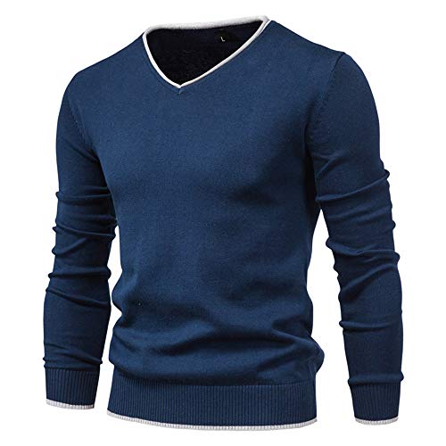 Feziakuk Strickpullover Herren V-Ausschnitt Pullover Herbst Winter Langarm Sweater Basic Winterpullover Warm Arbeitspullove Tops, Blau M von Feziakuk