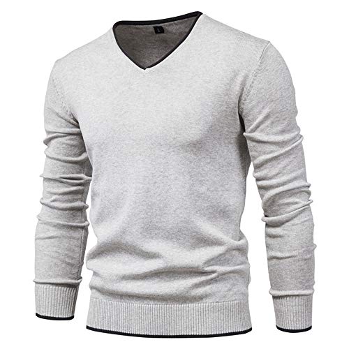 Feziakuk Strickpullover Herren V-Ausschnitt Pullover Herbst Winter Langarm Sweater Basic Winterpullover Warm Arbeitspullove Tops, Grau XL von Feziakuk