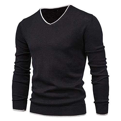 Feziakuk Strickpullover Herren V-Ausschnitt Pullover Herbst Winter Langarm Sweater Basic Winterpullover Warm Arbeitspullove Tops, Schwarz M von Feziakuk