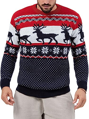 Feziakuk Weihnachtspullover Herren Weihnachten Rentier Strickpullover Winter Warm Christmas Sweater Langarm weihnachtspulli Festlicher Pullover, Rosa L von Feziakuk