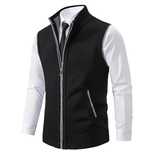 Ffnkrnfi Herren Strickweste ärmellos Reißverschluss Cardigan Sweatercoat Strickweste, Schwarz , M von Ffnkrnfi