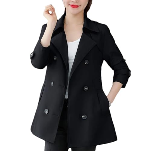 Ffnkrnfi Kurzmantel Windjacke Für Damen – Frühlings-Trenchcoat, Kurzer, Einfarbiger Mantel, Zweireihige Oberbekleidung von Ffnkrnfi