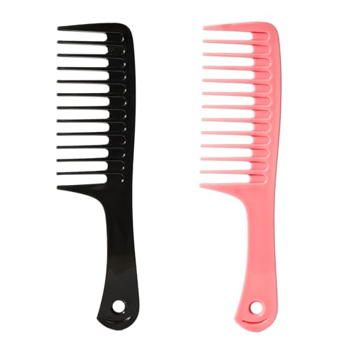 Kamm mit breiten Zähnen für Locken, großer Zahnentwirrungskamm für nasses und trockenes lockiges Haar, breiter Kamm für Damen und Herren, 2 Stück (Schwarz-Orange) von Fgail